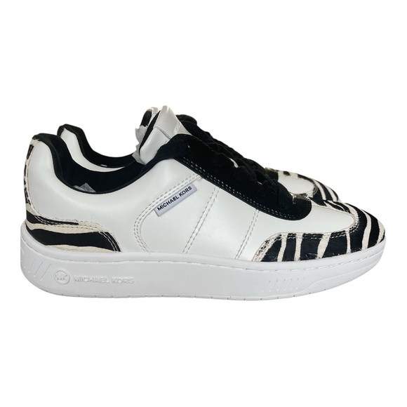 NWB Michael Kors MK Women Billie Trainer Leather Zebra Mesh Blk Optic White - Picture 1 of 5